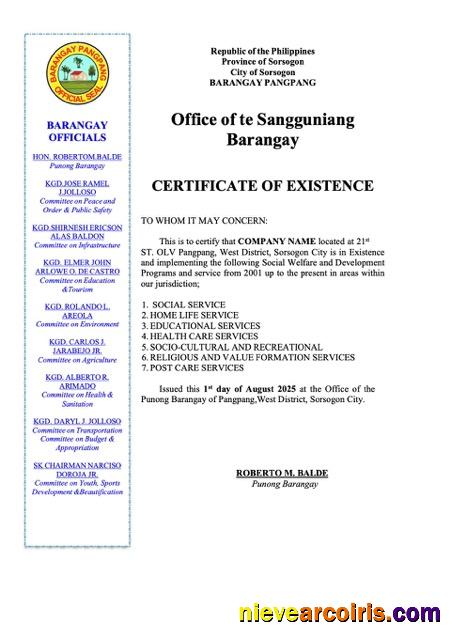 Philippines certificate of existence